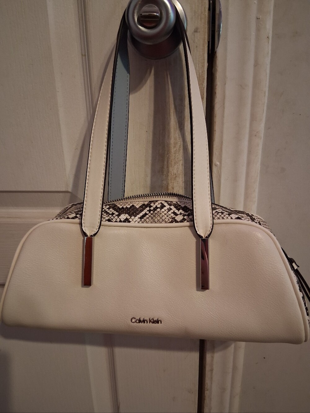 Calvin Klein Cream Vegan Leather Shoulder Bag